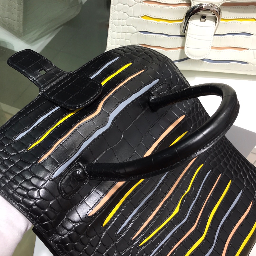 델보 브리앙 MM 크로커다일 토트백 블랙